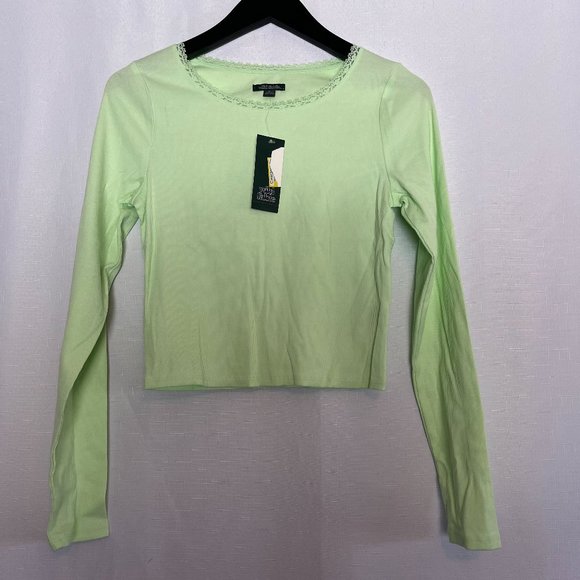 NWT Wild Fable Long Sleeve Ribbed Crop Top Neon Green Medium - Picture 4 of 11